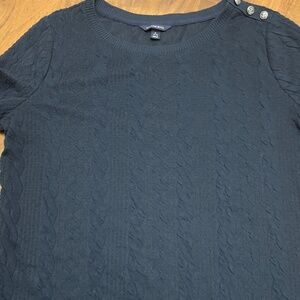 Dark Blue Women’s Textured Short Sleeve Land’s End  Size 14-16 Top